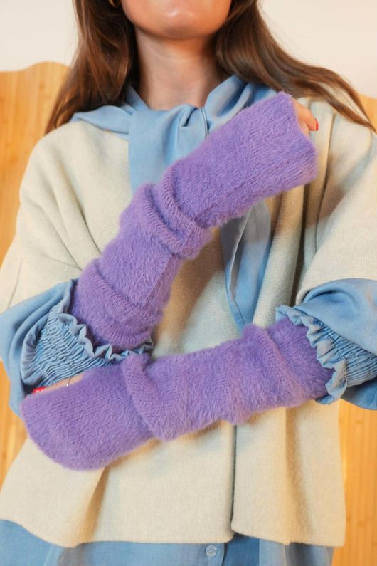 Claudia Fingerless Arm Warmer Gloves Amethyst